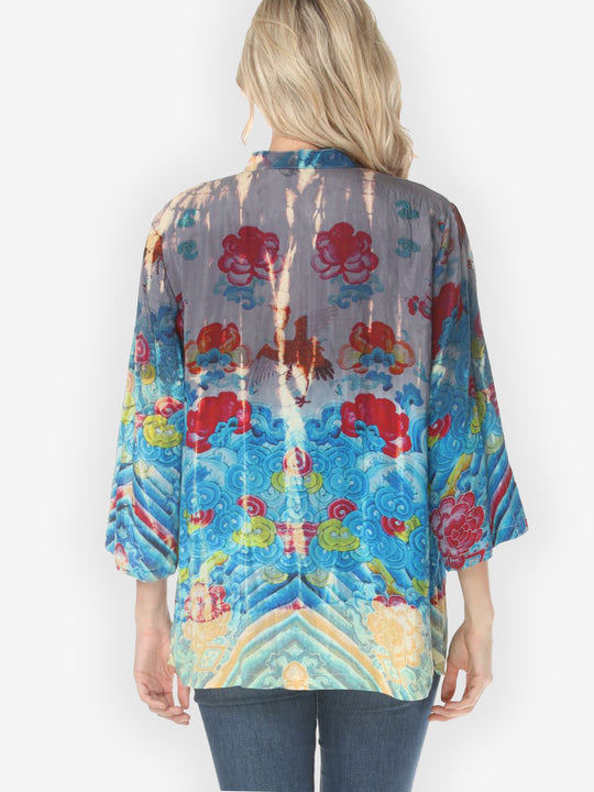 Flower Waves Gray Tie Dye Blouse  - XL