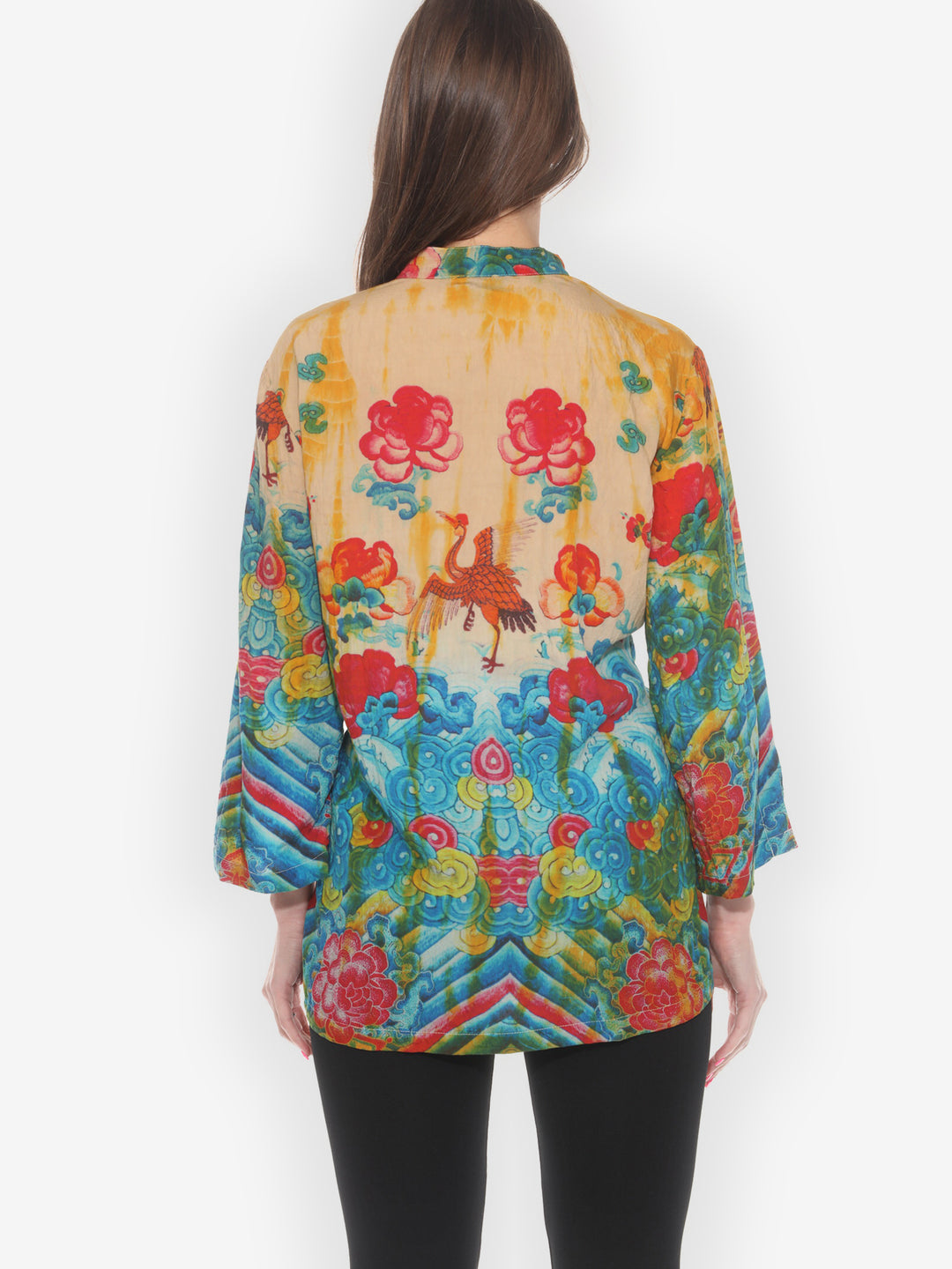 Flowers Waves Yellow Tie Dye Blouse - XL