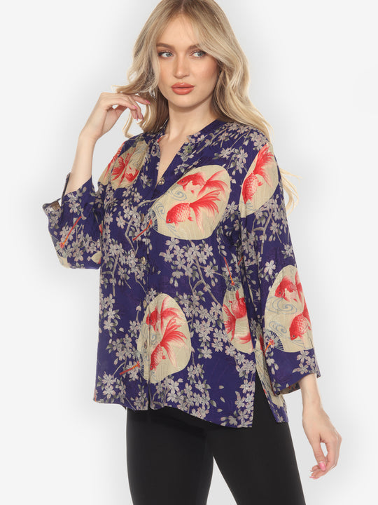 Goldfish and Blossom Classic Silk Blouse