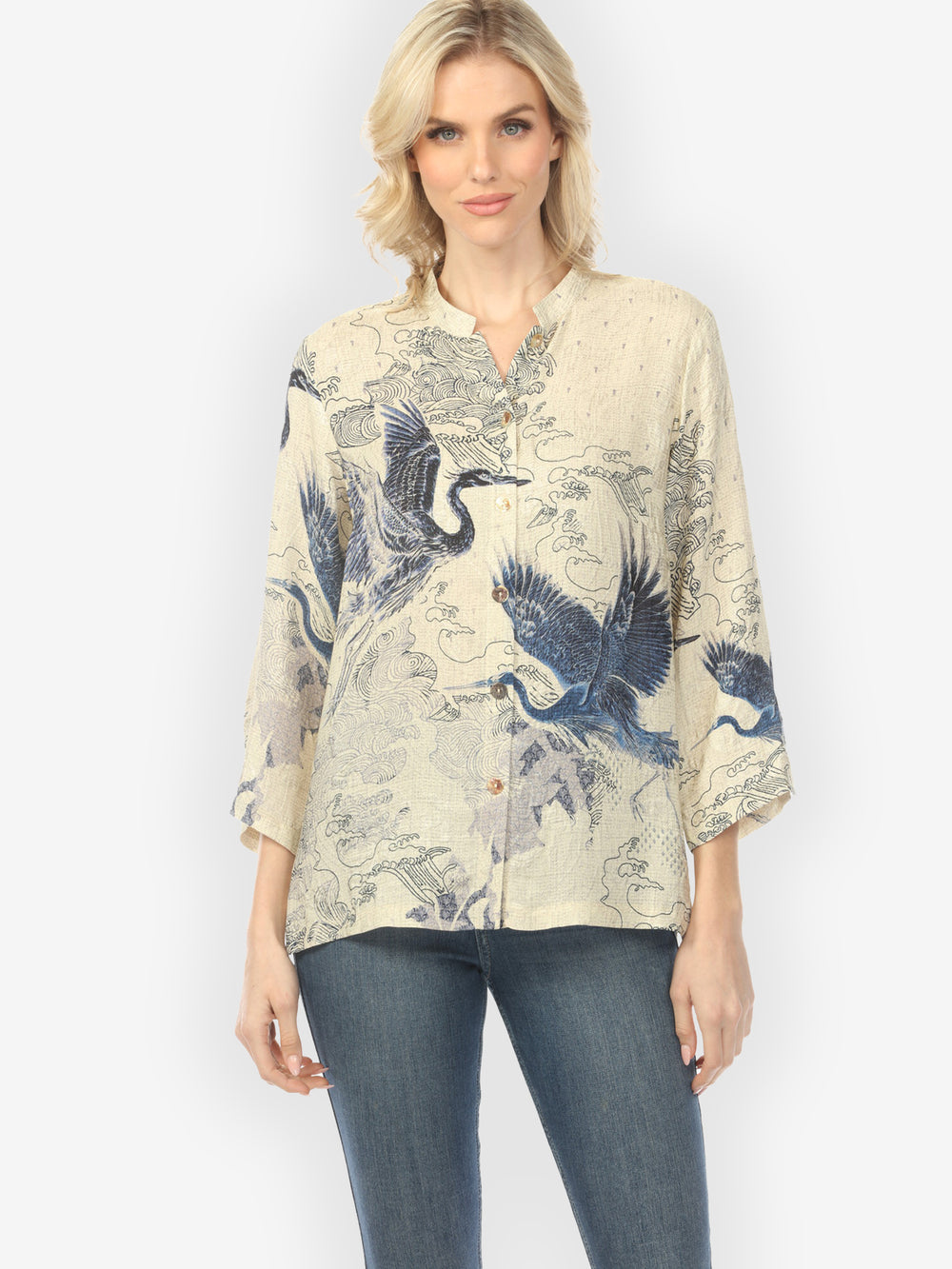 Galaxy Crane Cream Silk Blouse