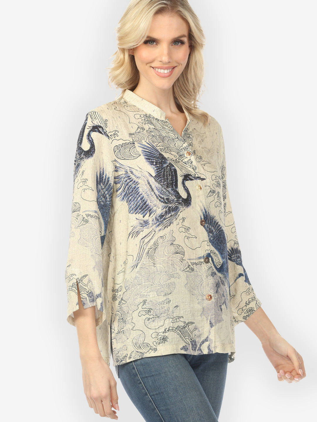 Galaxy Crane Cream Silk Blouse
