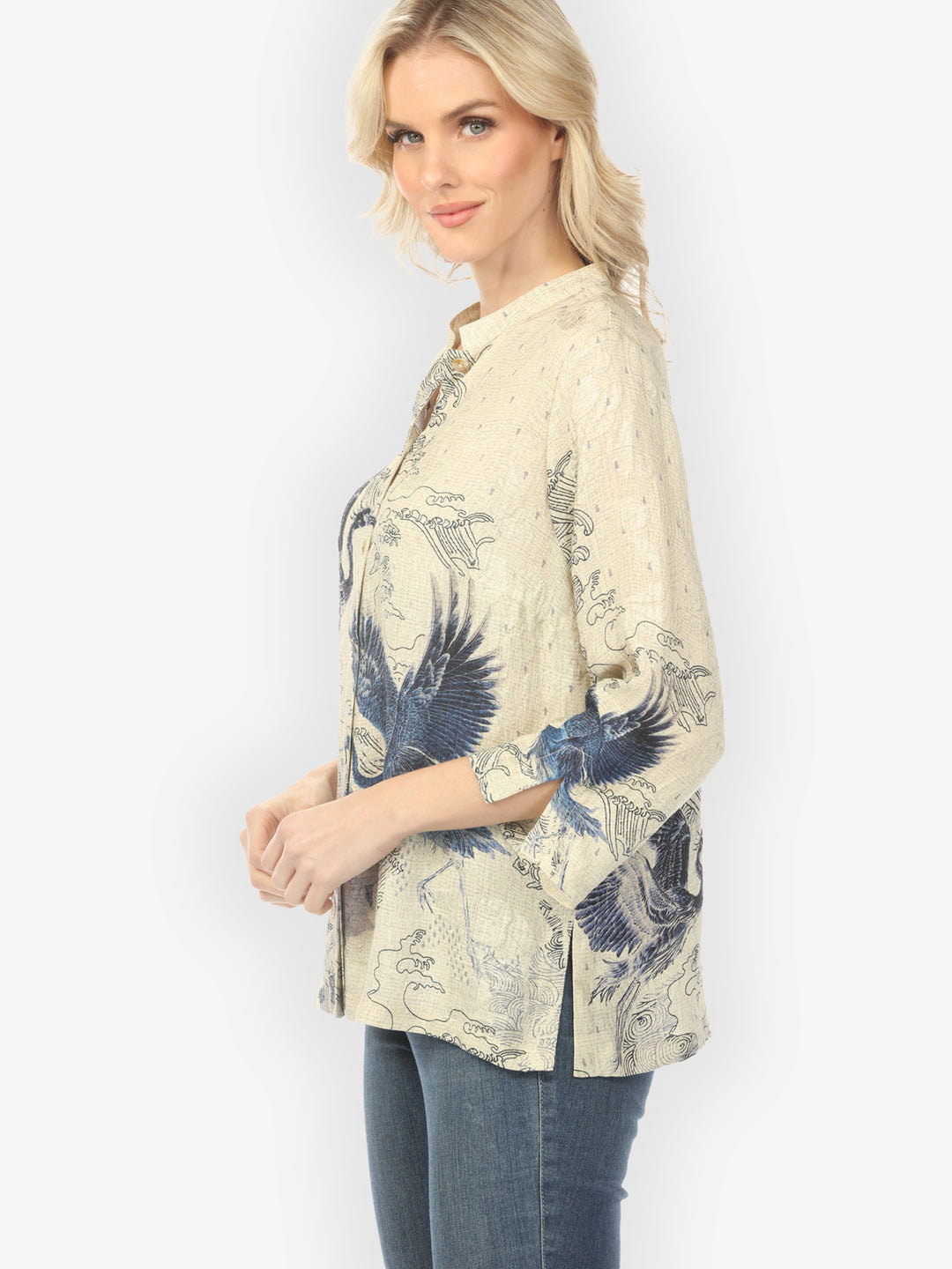 Galaxy Crane Cream Silk Blouse