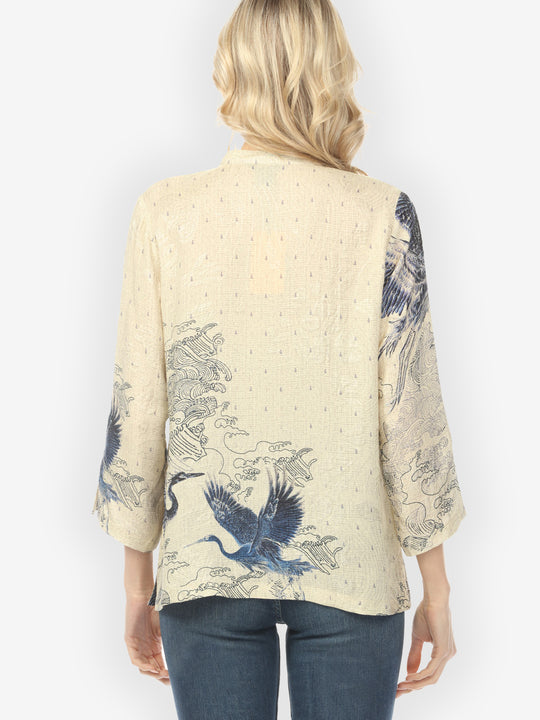 Galaxy Crane Cream Silk Blouse