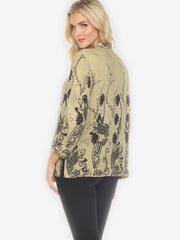 Graceful Fish Flowers in Khaki Classic Silk Blouse
