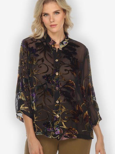 Gold Leaf and Flower Velvet Blouse