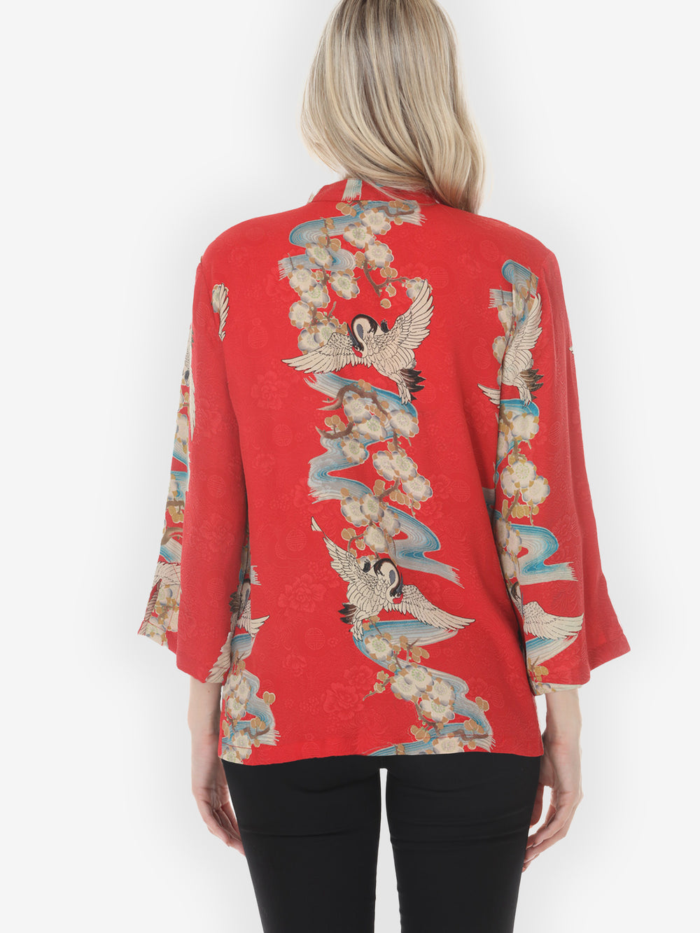 Golden Plum Blossom Crane Silk Blouse  - XL