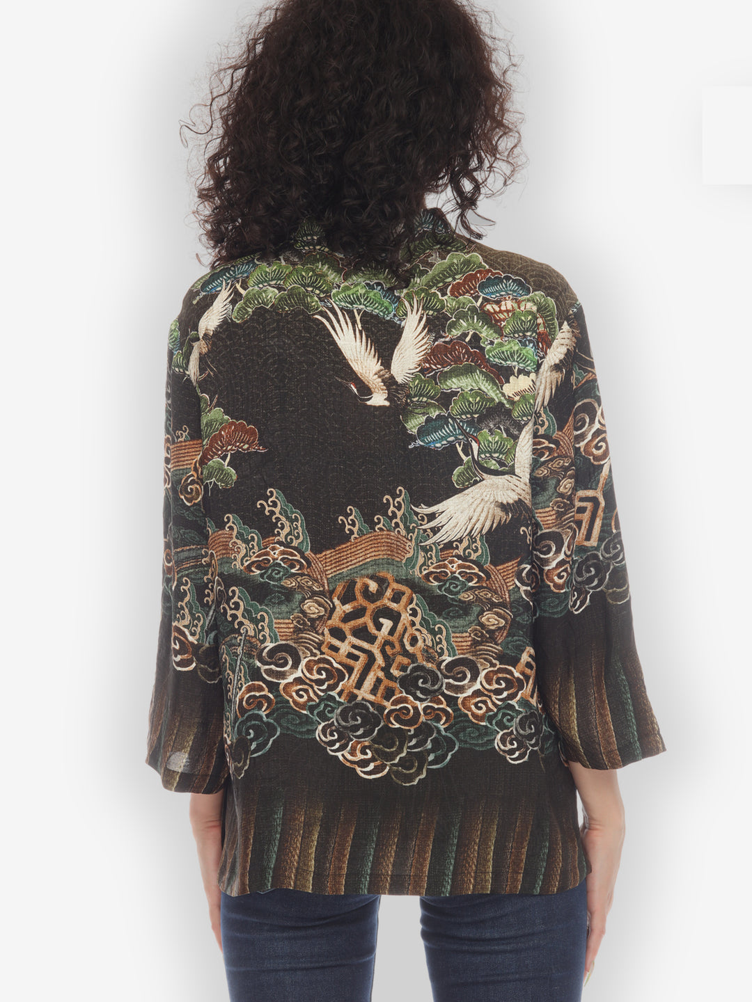 Geometric Waves Border Silk Blouse