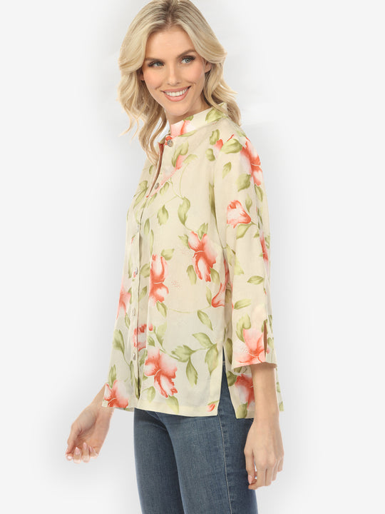 Hibiscus Leafy Light Tea Green Blouse