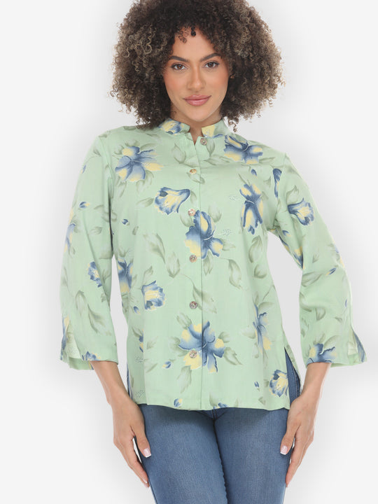 Hibiscus Leafy Mint Green Blouse