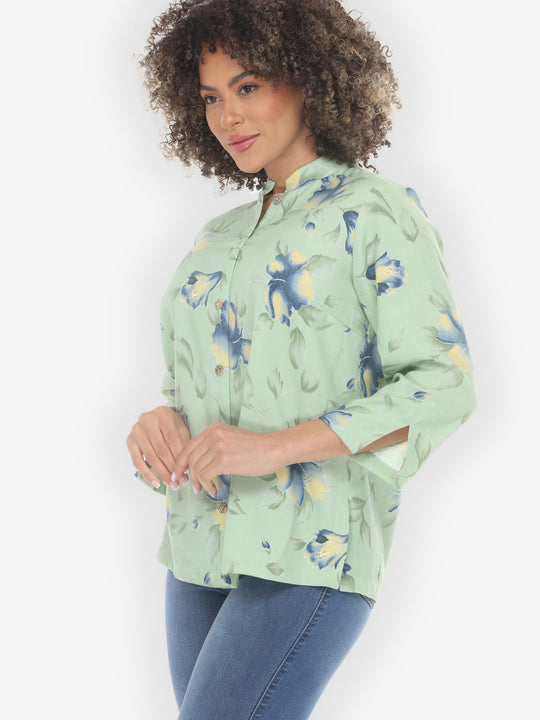 Hibiscus Leafy Mint Green Blouse
