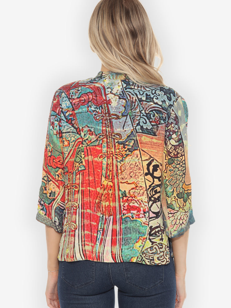 Kimono Combination Silk Tie Dye Blouse - S