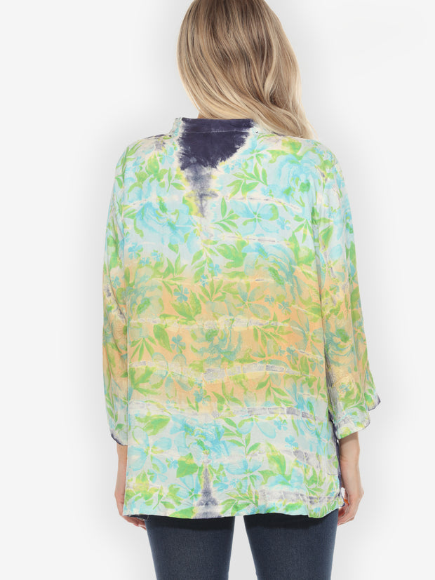 Leaves and Flowers Tie Dye Silk Blouse - 4X