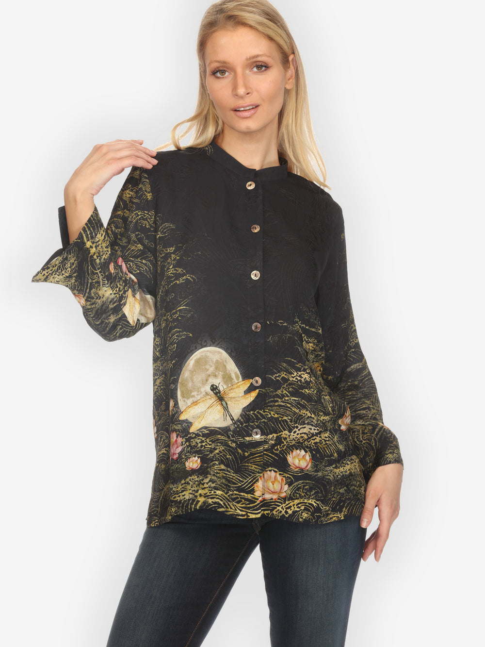 Lotus Dragonfly Moon Silk Blouse