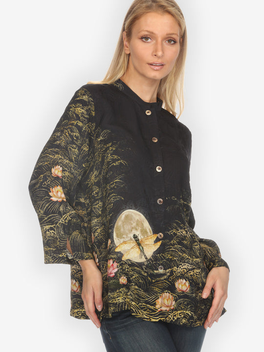 Lotus Dragonfly Moon Silk Blouse