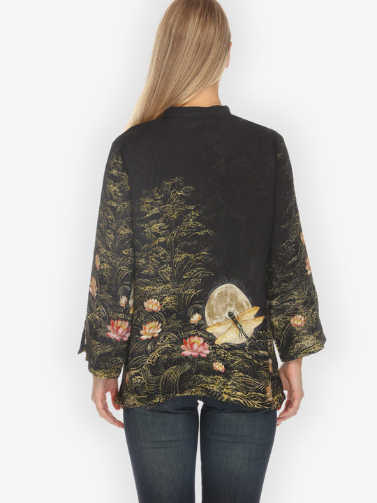 Lotus Dragonfly Moon Silk Blouse