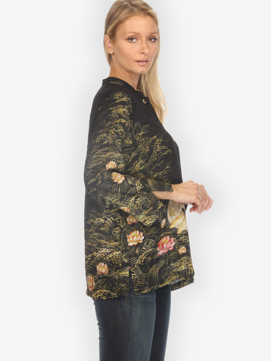 Lotus Dragonfly Moon Silk Blouse