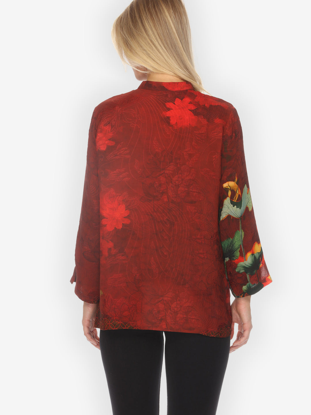 Lotus Paradise in Red Silk Blouse