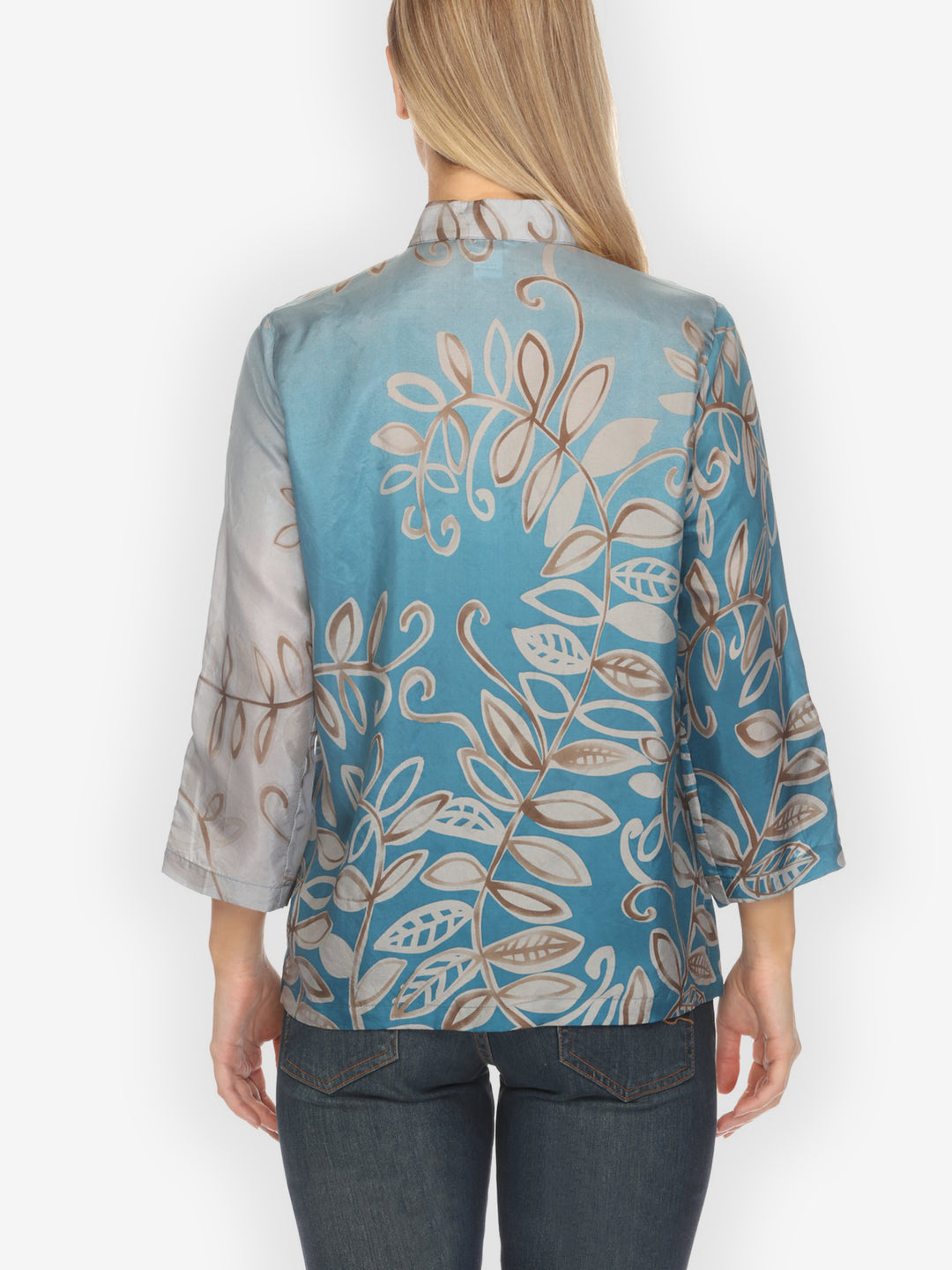 Leafy Vine Sky Blue Silk Blouse
