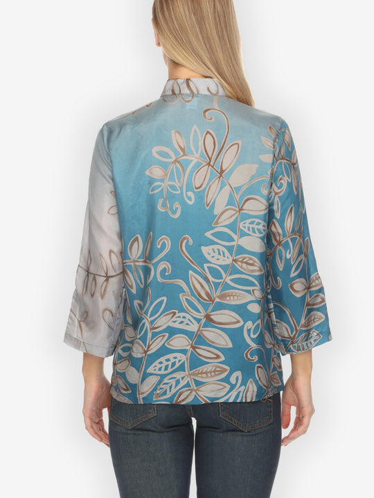 Leafy Vine Sky Blue Silk Blouse