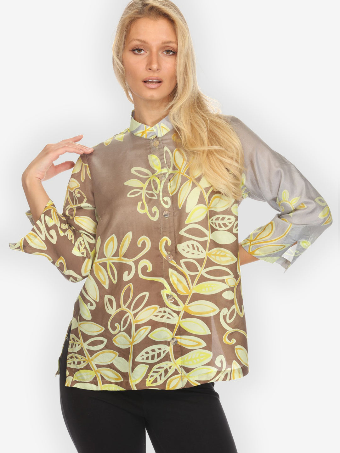 Leafy Vine Yellow Silk Blouse
