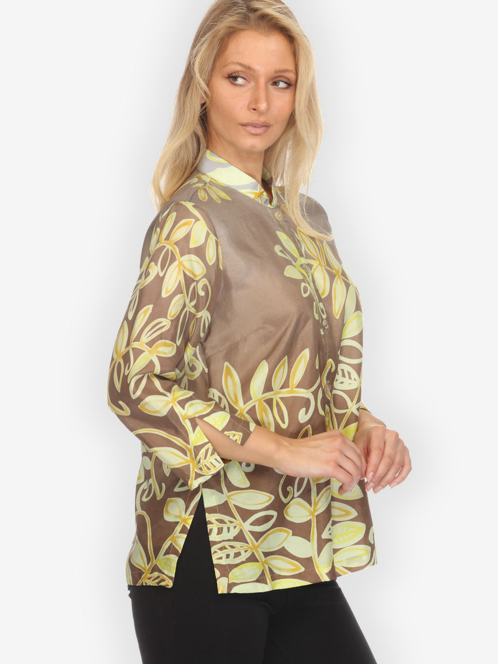 Leafy Vine Yellow Silk Blouse