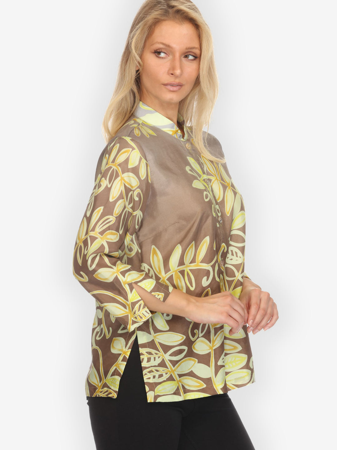 Leafy Vine Yellow Silk Blouse