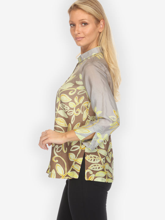 Leafy Vine Yellow Silk Blouse