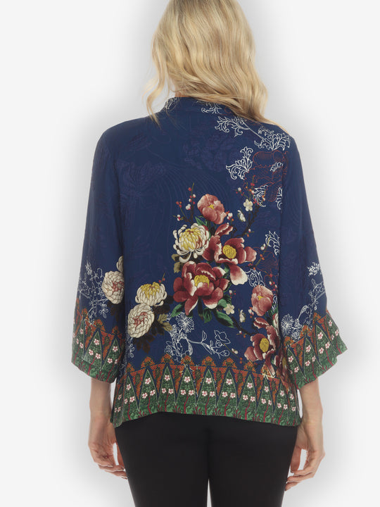Mums and Border Silk Blouse