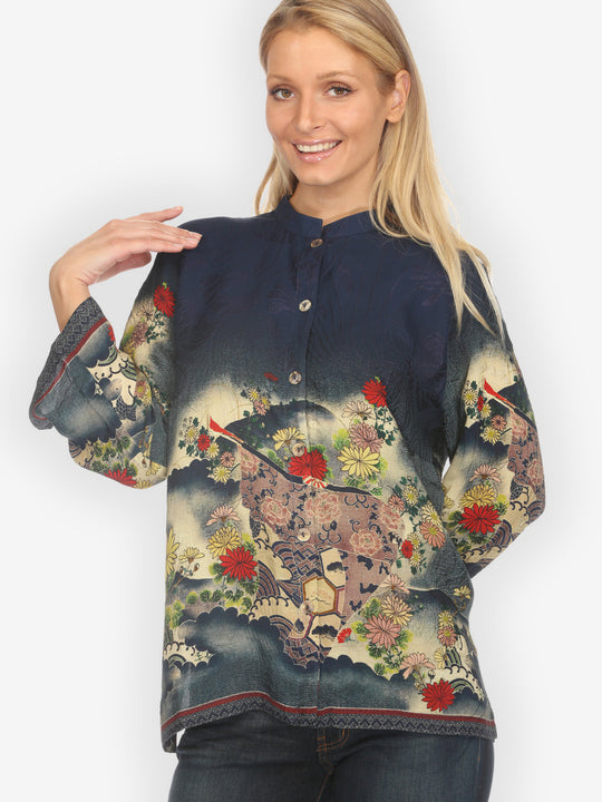 Magic Organic Beauty in Navy Silk Blouse