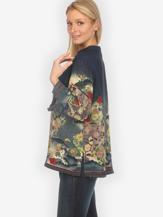 Magic Organic Beauty in Navy Silk Blouse