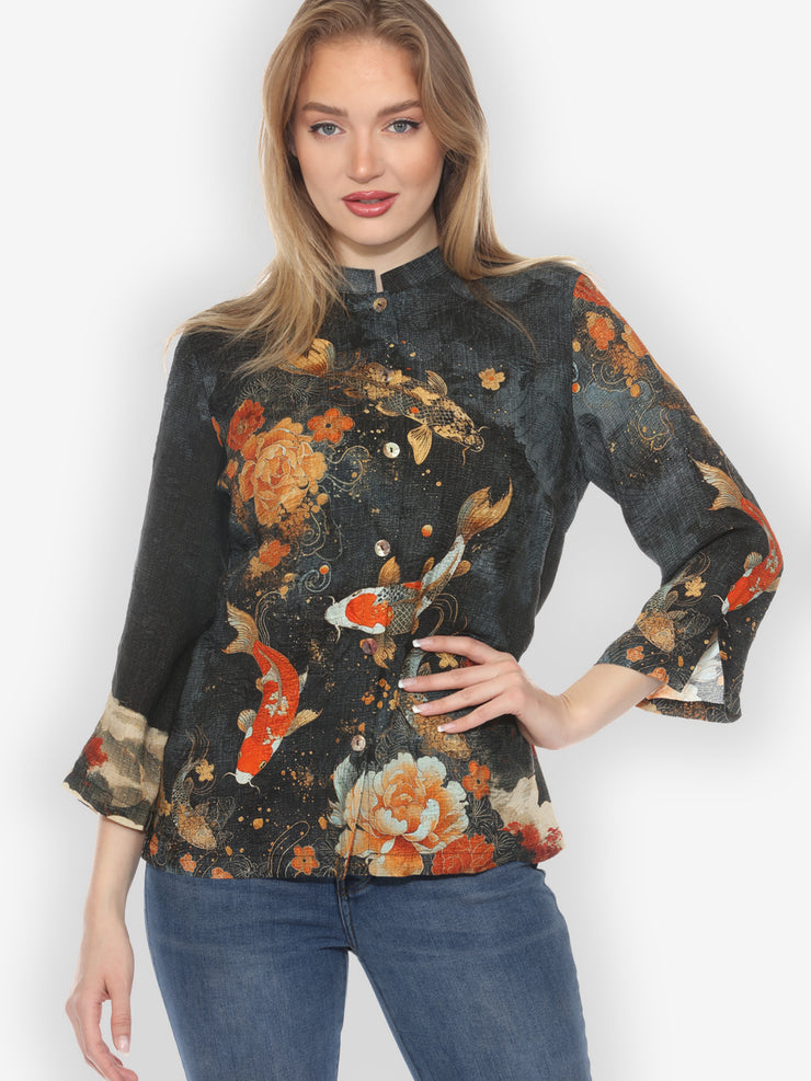 Noble Koi Fish Silk Blouse