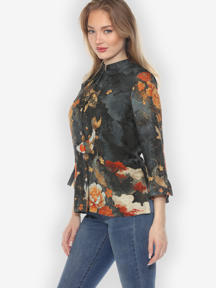 Noble Koi Fish Silk Blouse