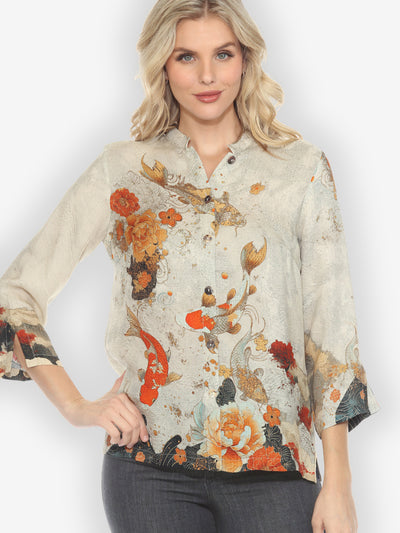 Noble Koi Fish in Cream Silk Blouse