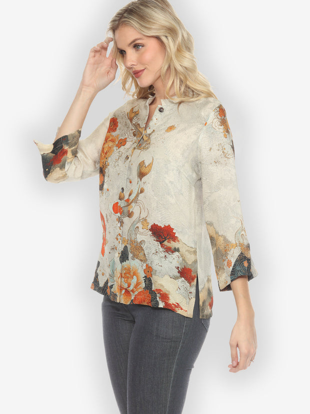 Noble Koi Fish in Cream Silk Blouse