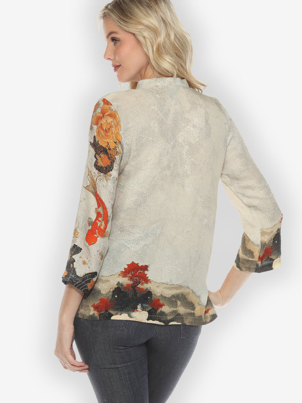 Noble Koi Fish in Cream Silk Blouse