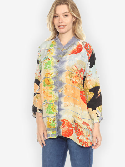 One of a Kind Tie Dye Silk Blouse - 0X