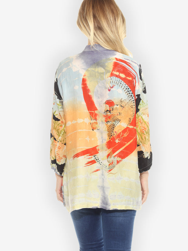 One of a Kind Tie Dye Silk Blouse - 0X