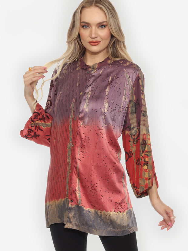 One of a Kind Tie Dye Silk Blouse - 1X