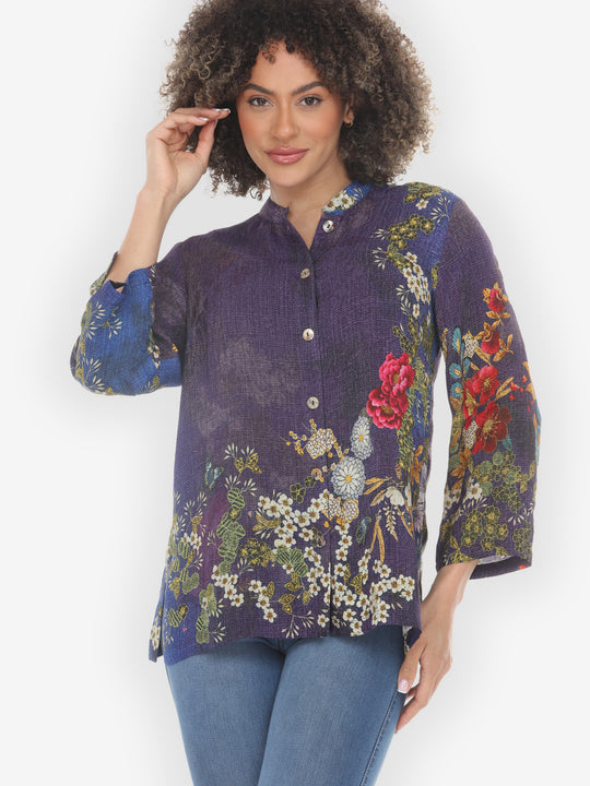 Peony and Blooming Cherry Silk Blouse