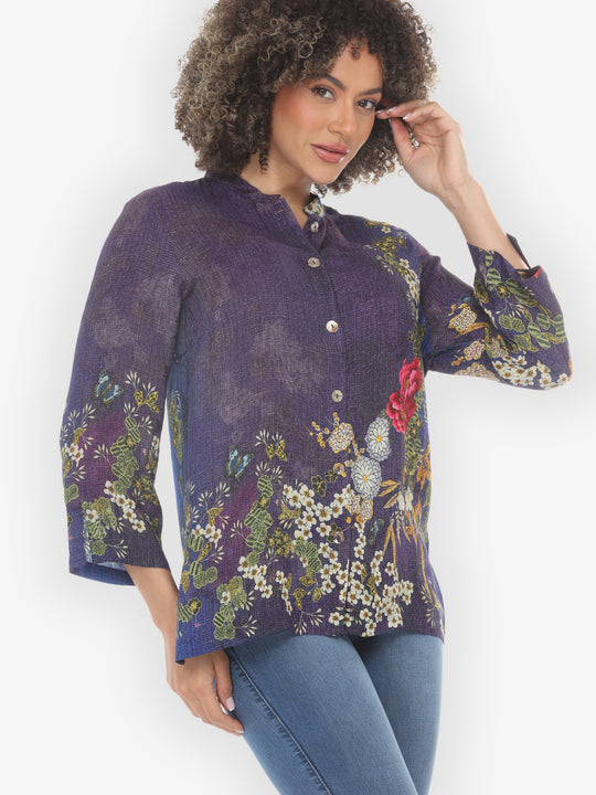Peony and Blooming Cherry Silk Blouse