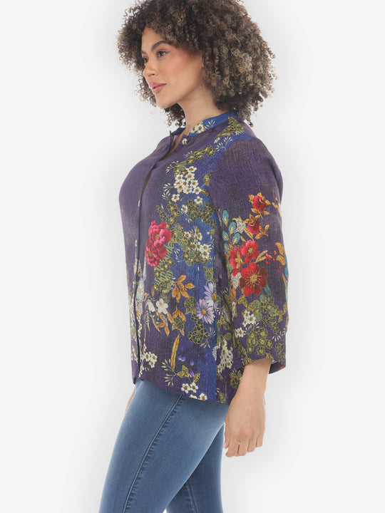 Peony and Blooming Cherry Silk Blouse