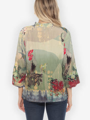 Peacock Chrysanthemum Art Tie Dye Blouse - XL