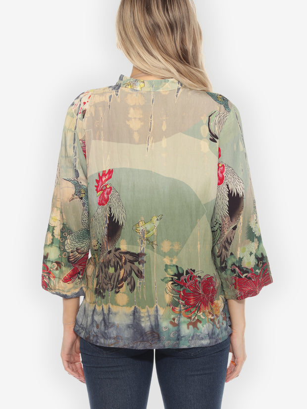 Peacock Chrysanthemum Art Tie Dye Blouse - XL