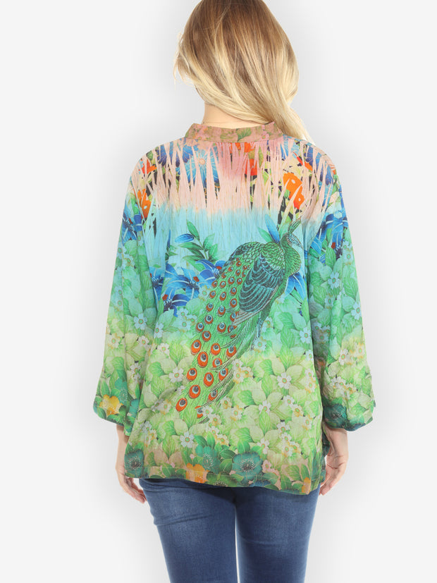 Peacock Garden Foliage Ombre Hand Dyed Blouse  - 0X