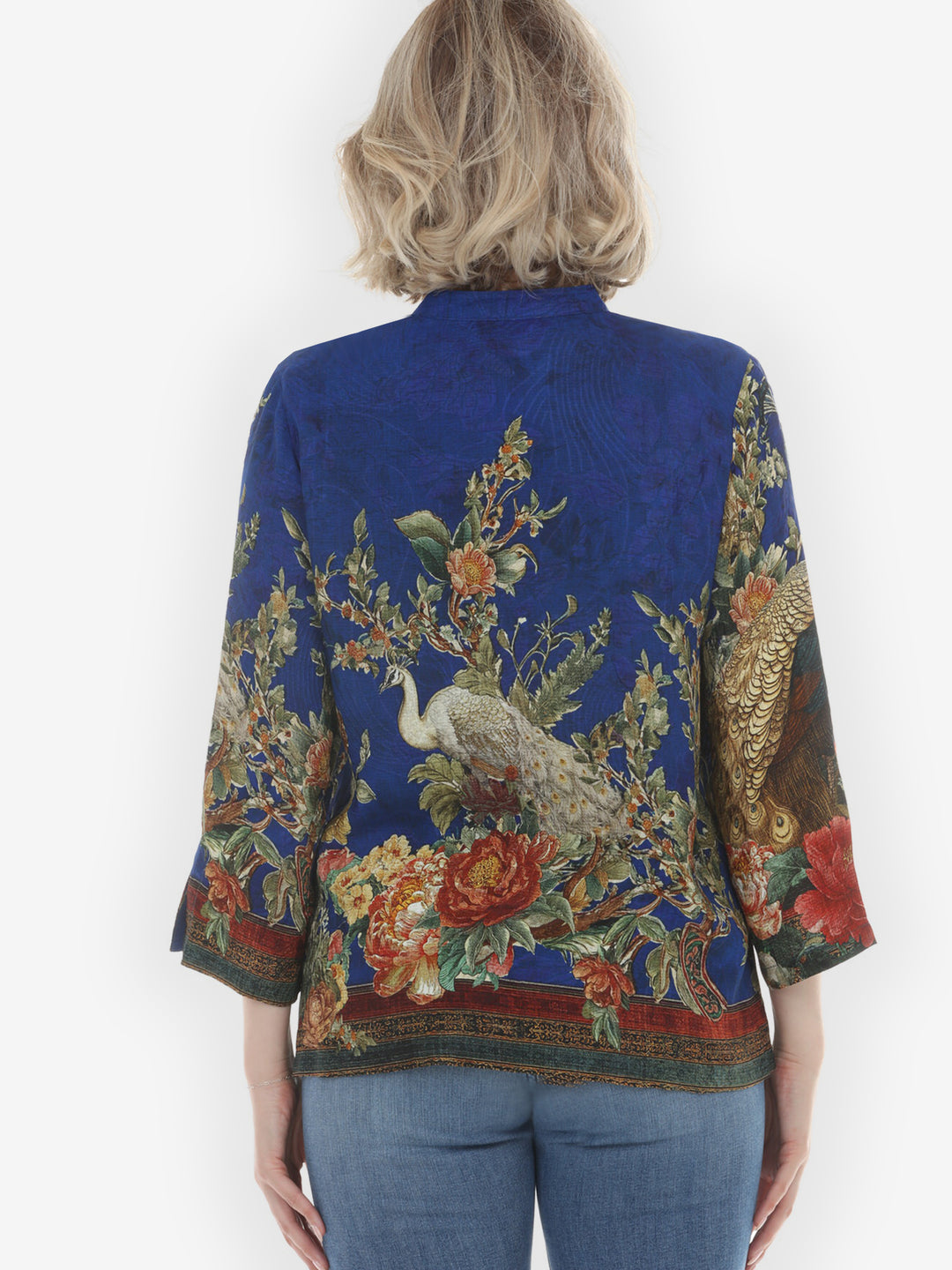 Peacock Garden in Indigo Silk Blouse