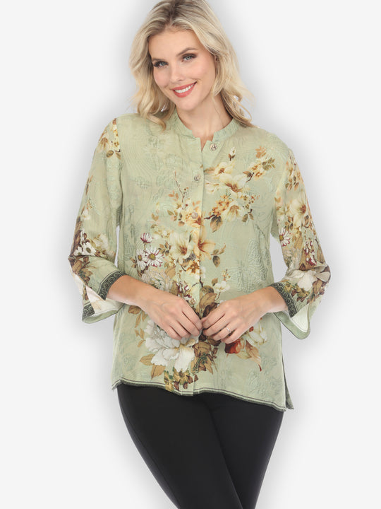 Peony Mint Green Silk Blend Blouse