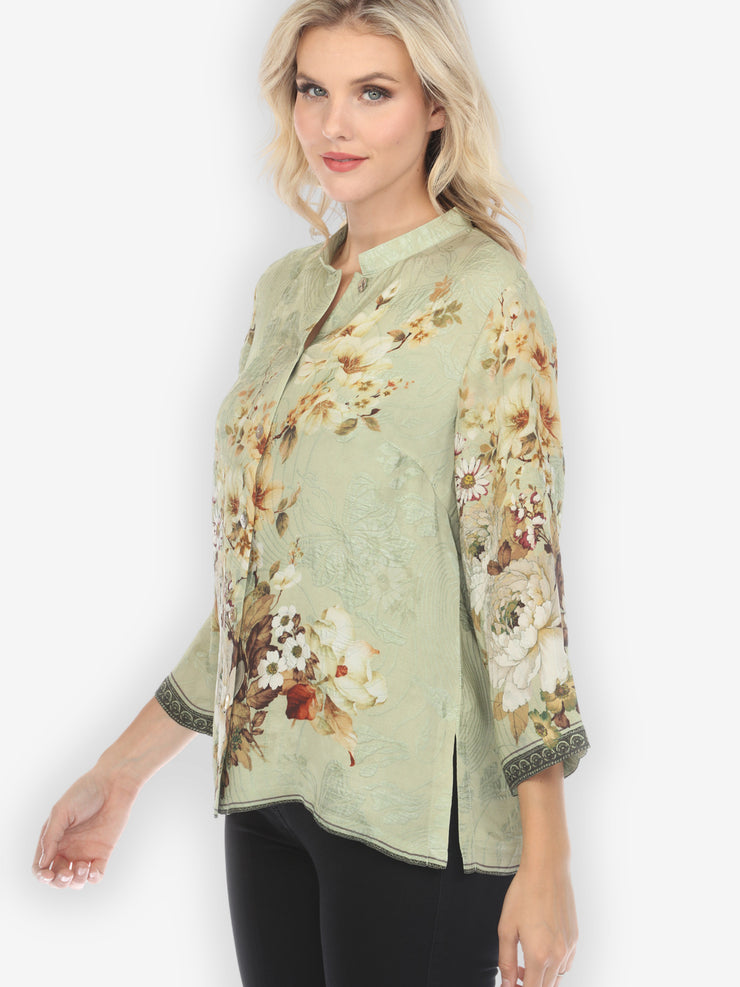 Peony Mint Green Silk Blend Blouse