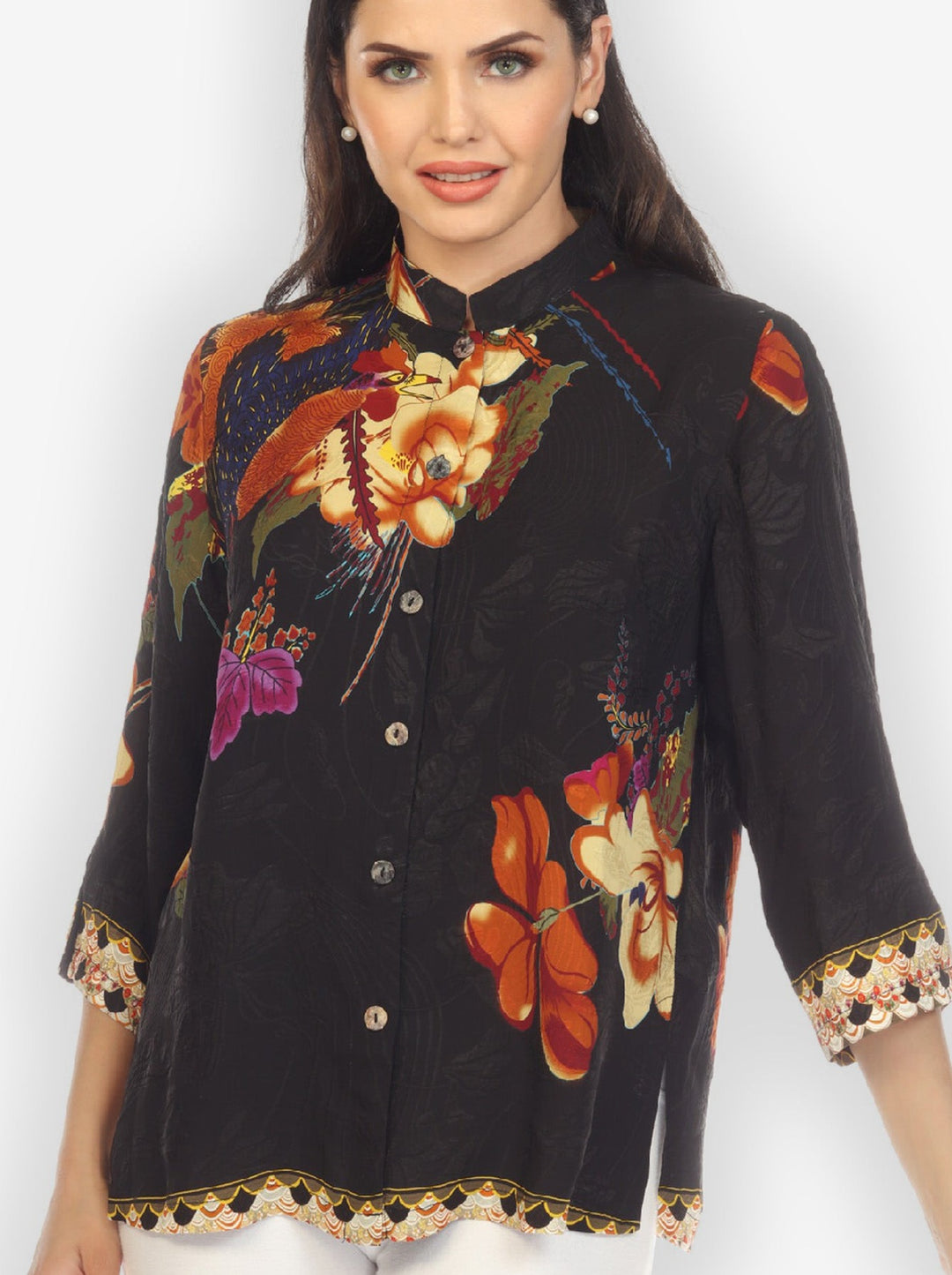 Phoenix on Flowers Silk Blouse