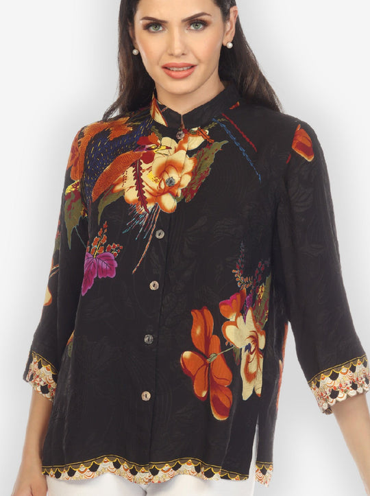 Phoenix on Flowers Silk Blouse