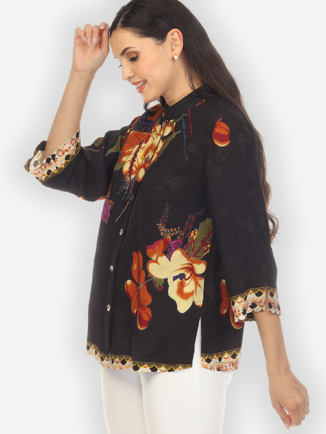 Phoenix on Flowers Silk Blouse